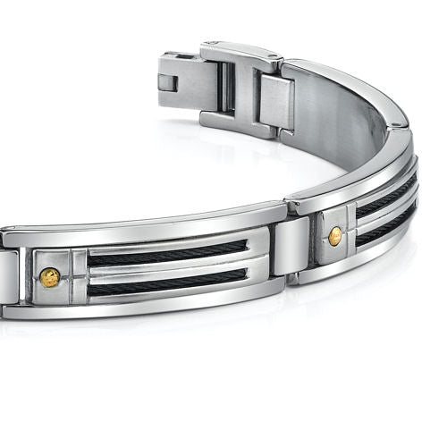 Sleek Men's Stainless Steel Bracelet with 18 Karat Gold Rivets