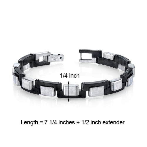 Men's Zig Zag Link Black and Brushed Stainless Steel Bracelet