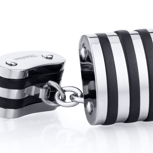 Black Stripe Polished Titanium Chain Style Cufflinks
