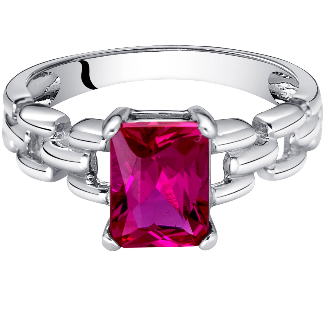 Ruby Ring Sterling Silver Radiant Shape 2 Carats Size 8