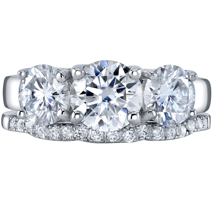 Moissanite Classic Engagement and Wedding Ring Set Sterling Silver, 2.75 Carats Total, Size 4