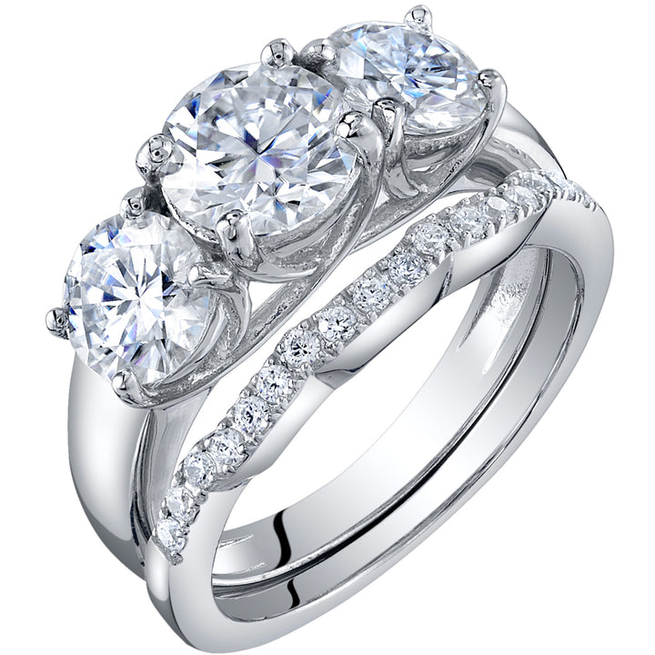 Moissanite Classic Engagement and Wedding Ring Set Sterling Silver, 2.75 Carats Total, Size 4