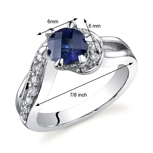 Blue Sapphire Ring Sterling Silver Round Shape 1.25 Carats Size 7