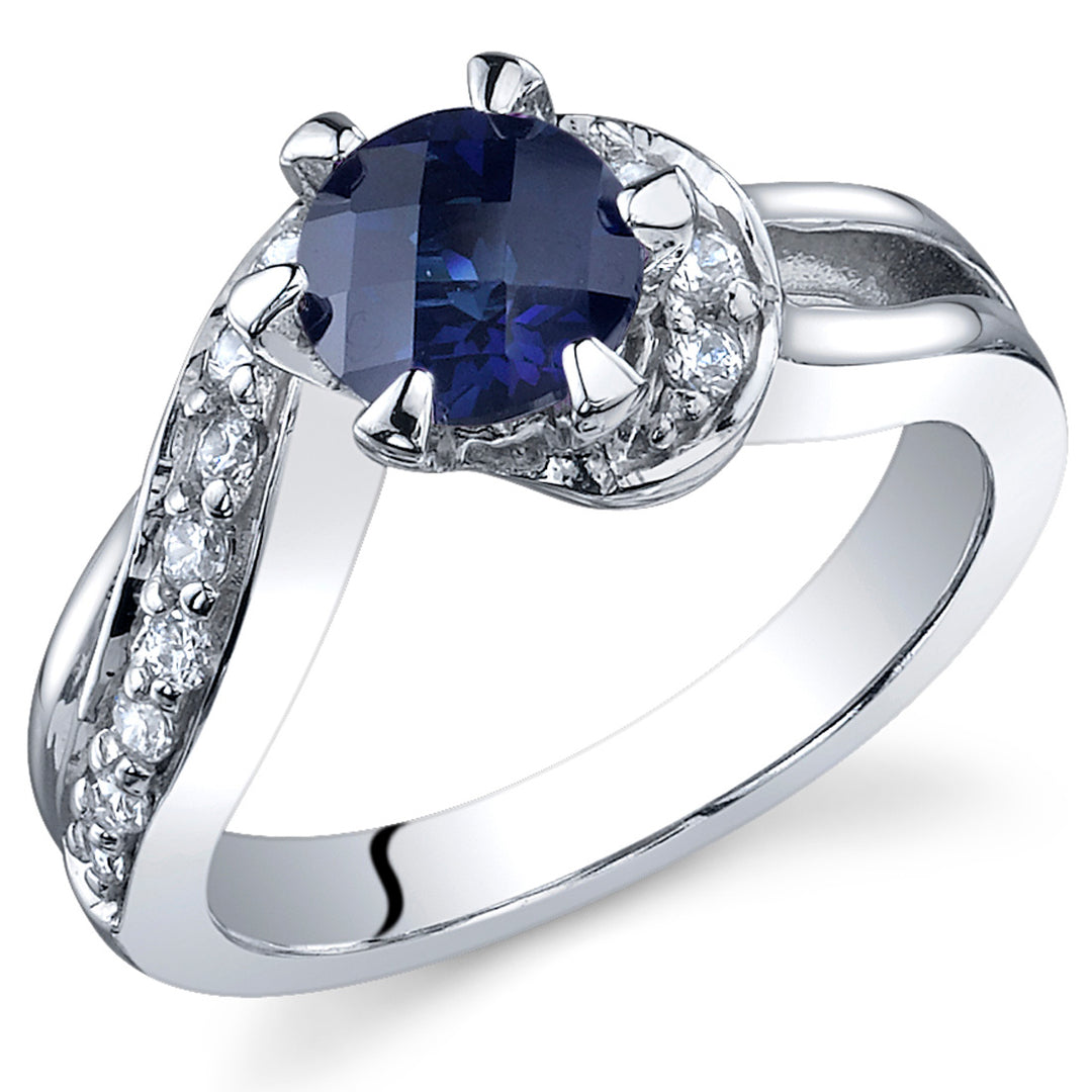 Blue Sapphire Ring Sterling Silver Round Shape 1.25 Carats Size 7