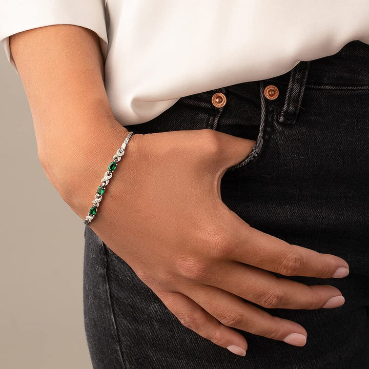 SJC Simulated Emerald 925 Sterling Silver Bracelet