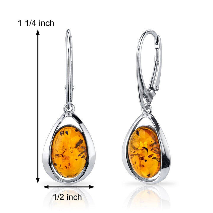 SJC Amber 925 Sterling Silver Earrings