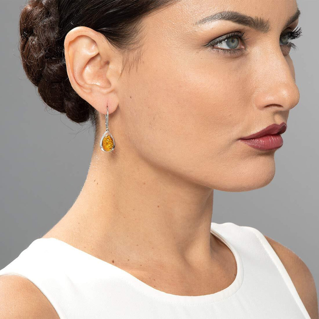 SJC Amber 925 Sterling Silver Earrings