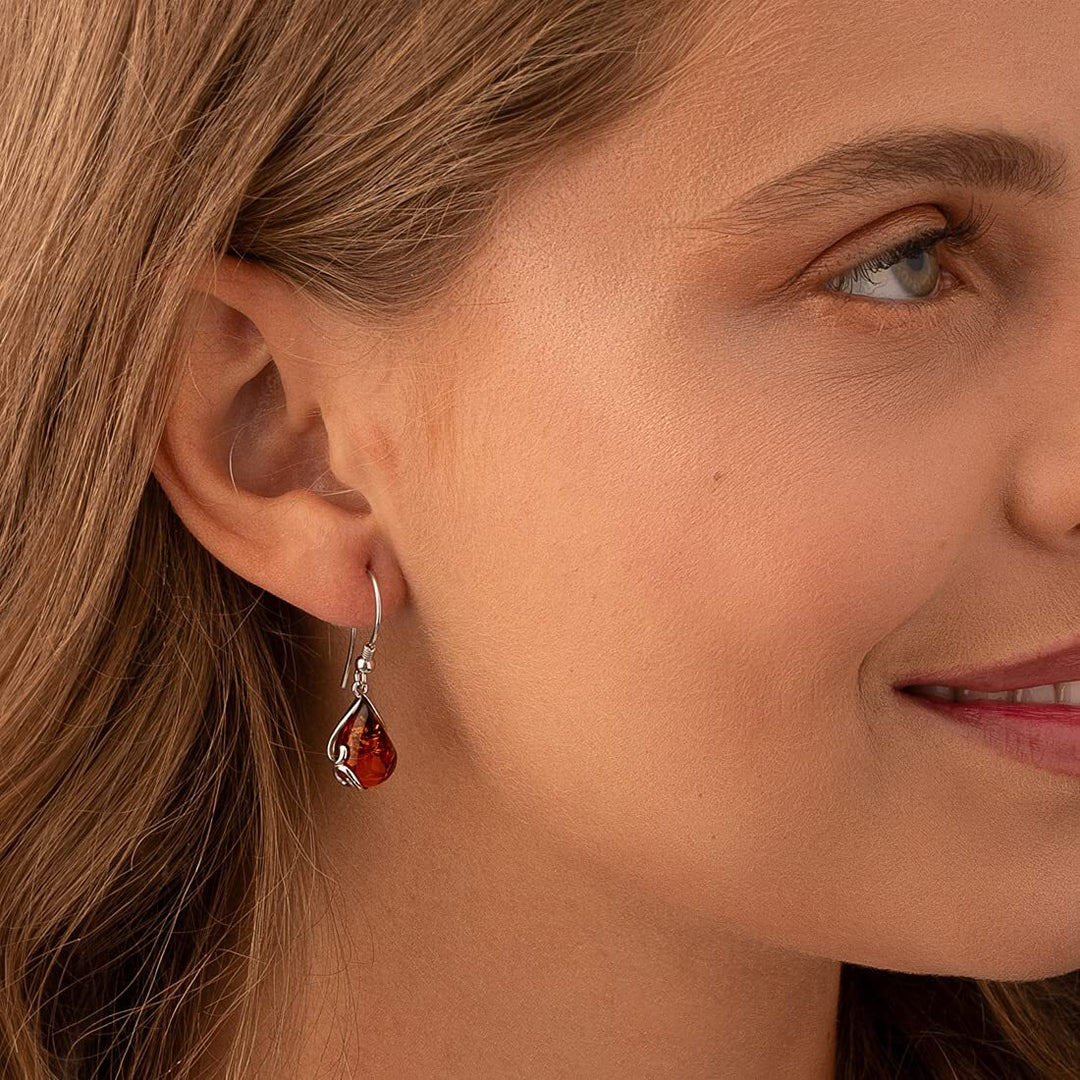 SJC Amber 925 Sterling Silver Earrings