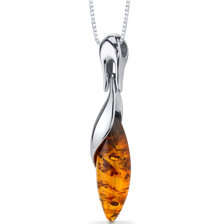 SJC Amber 925 Sterling Silver Pendant Necklace