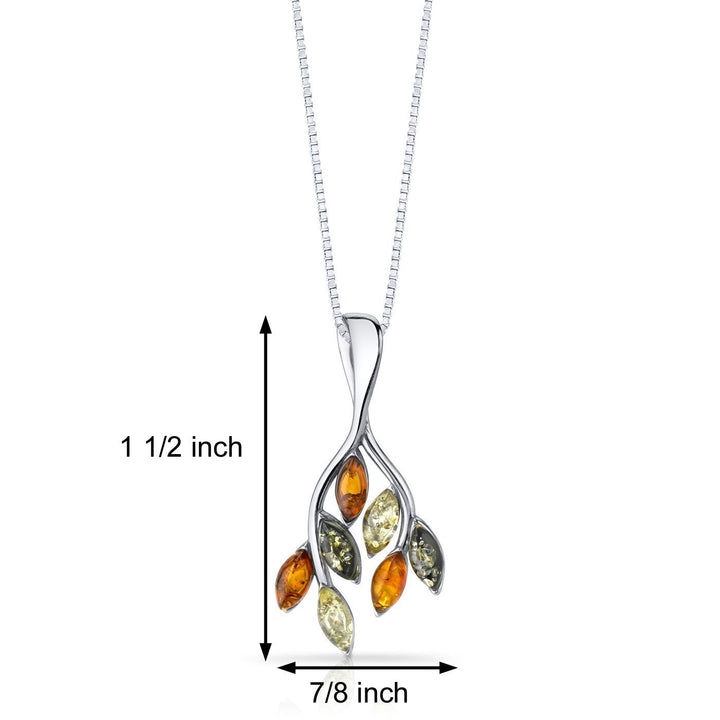 SJC Amber 925 Sterling Silver Pendant Necklace