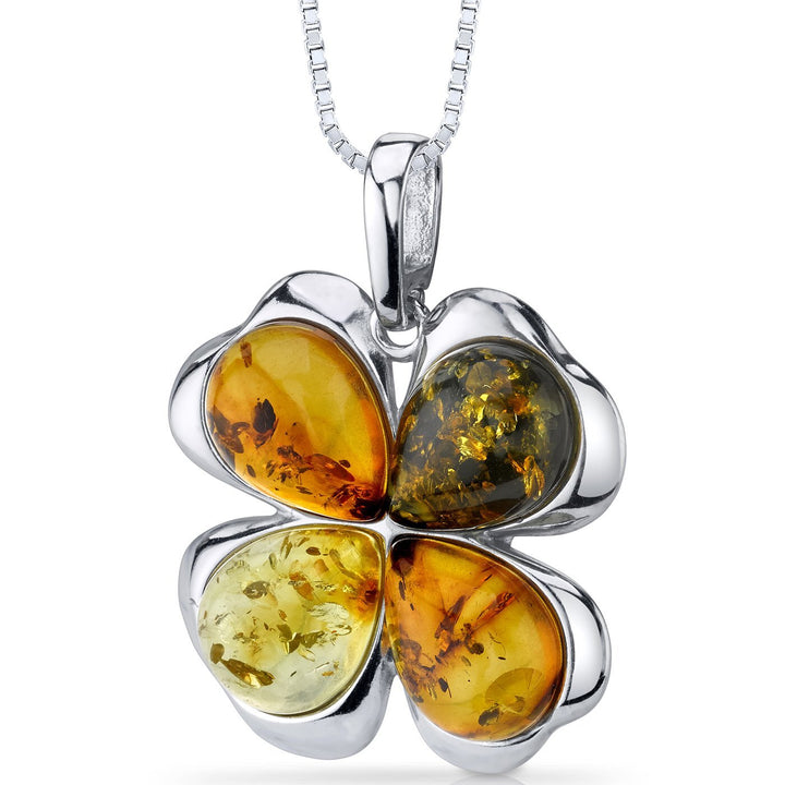 SJC Amber 925 Sterling Silver Pendant Necklace