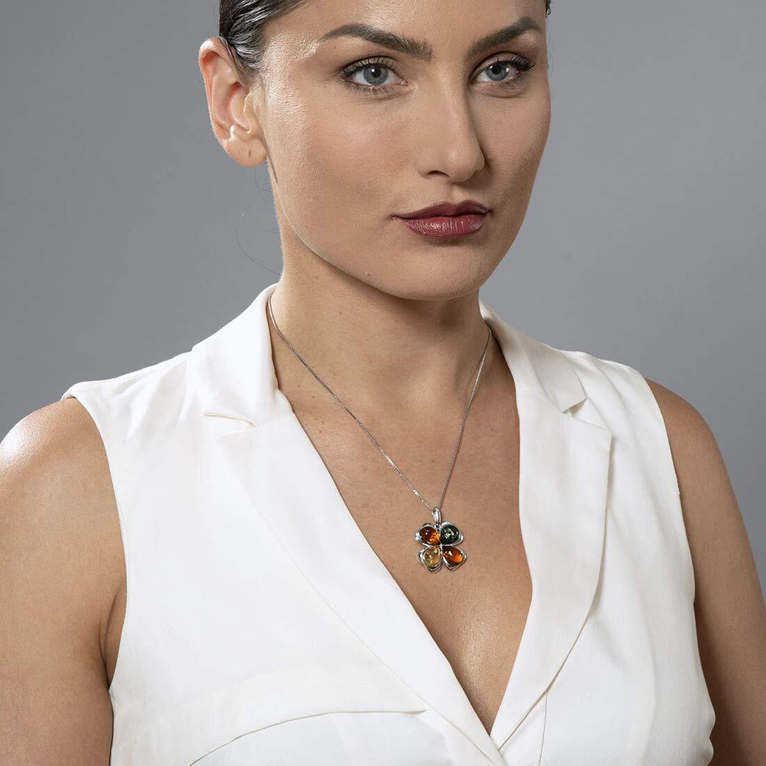 SJC Amber 925 Sterling Silver Pendant Necklace