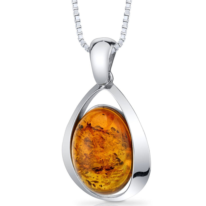 SJC Amber 925 Sterling Silver Pendant Necklace