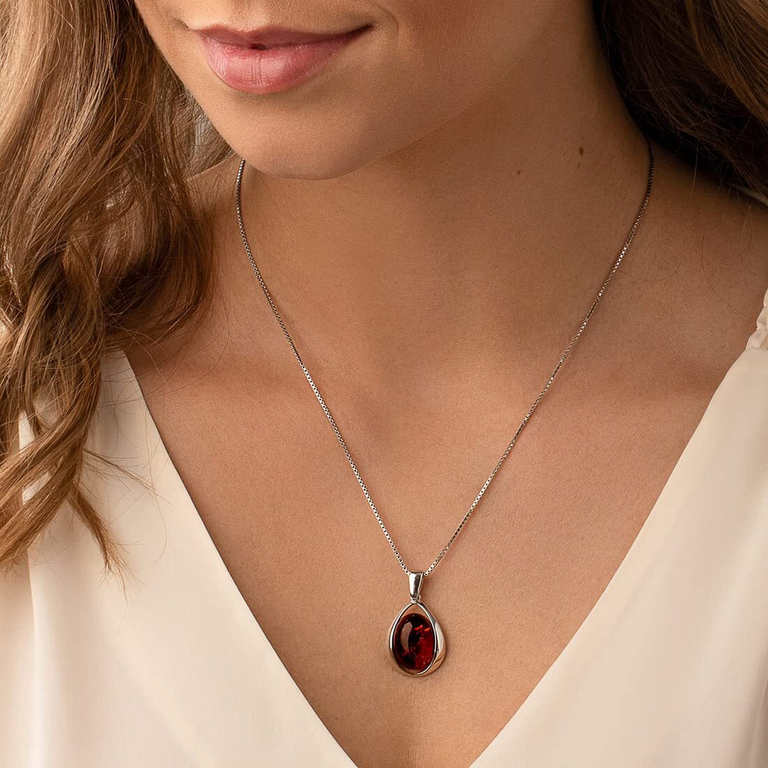 SJC Amber 925 Sterling Silver Pendant Necklace