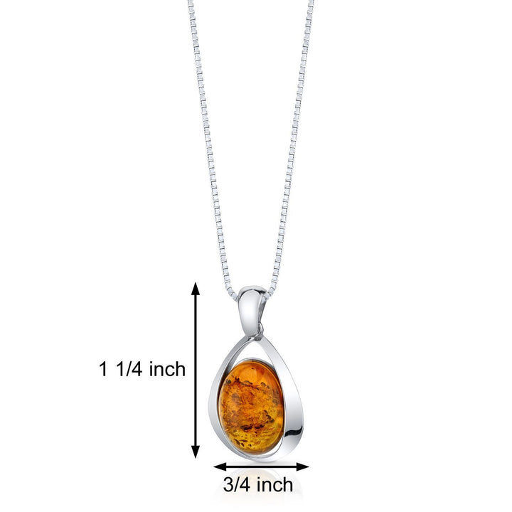 SJC Amber 925 Sterling Silver Pendant Necklace