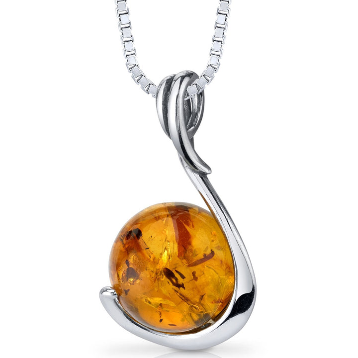 SJC Amber 925 Sterling Silver Pendant Necklace