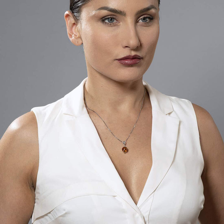 SJC Amber 925 Sterling Silver Pendant Necklace