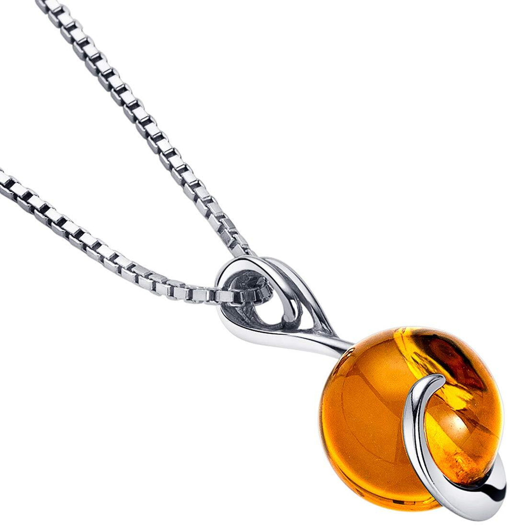 SJC Amber 925 Sterling Silver Pendant Necklace