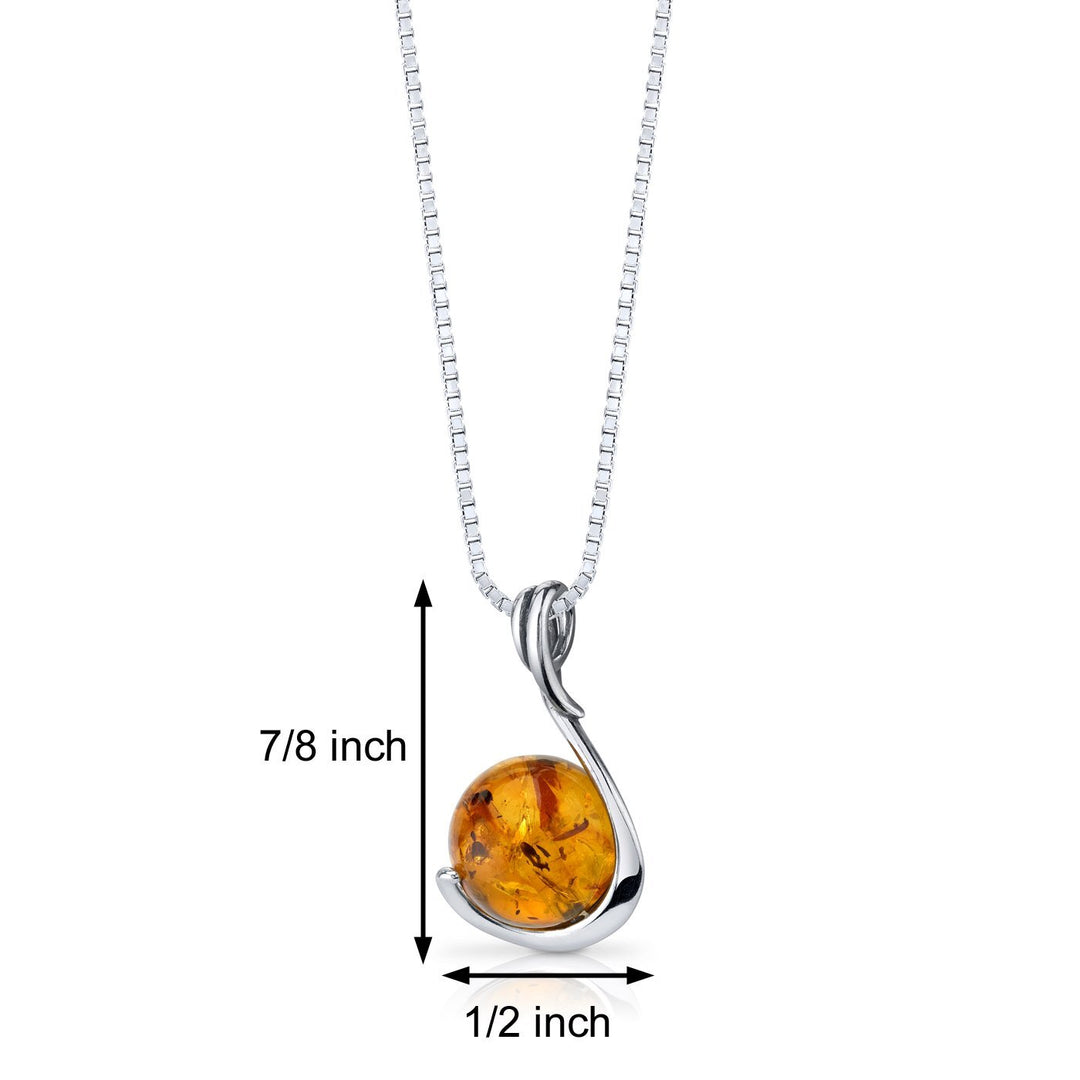 SJC Amber 925 Sterling Silver Pendant Necklace