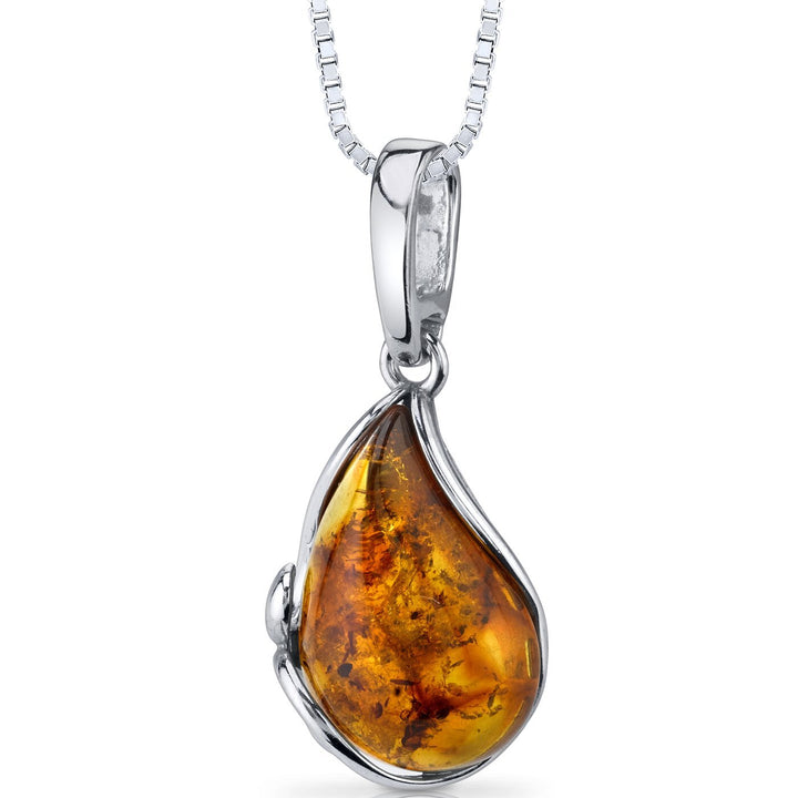 SJC Amber 925 Sterling Silver Pendant Necklace