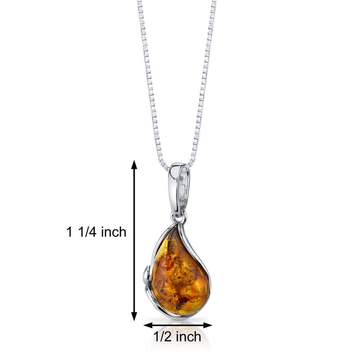 SJC Amber 925 Sterling Silver Pendant Necklace