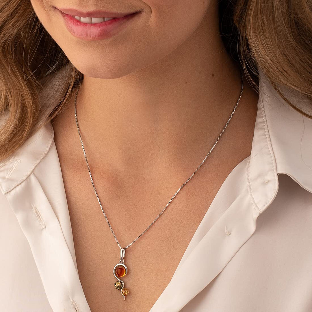 SJC Amber 925 Sterling Silver Pendant Necklace