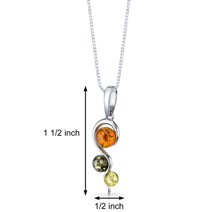 SJC Amber 925 Sterling Silver Pendant Necklace