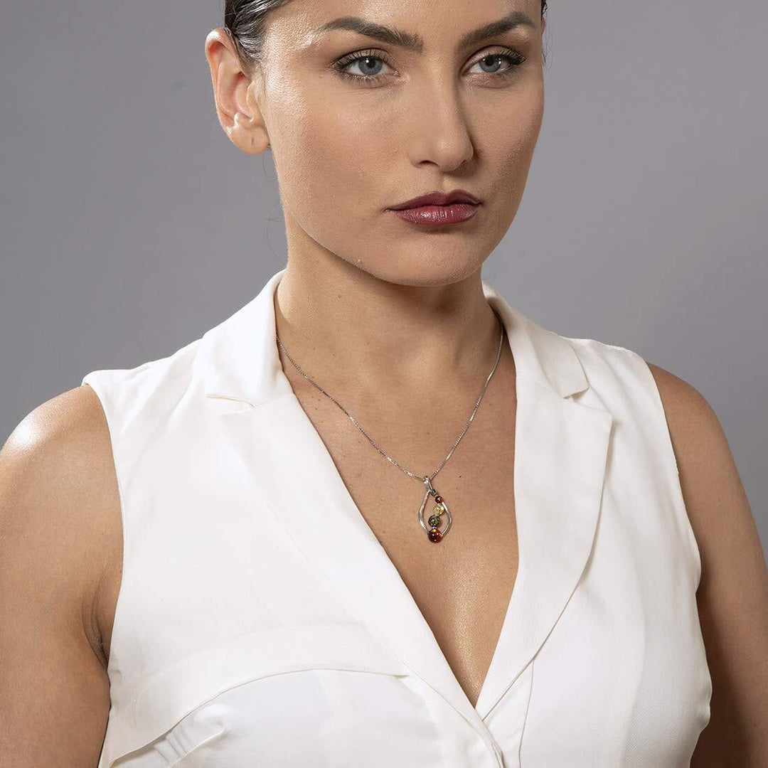 SJC Amber 925 Sterling Silver Pendant Necklace