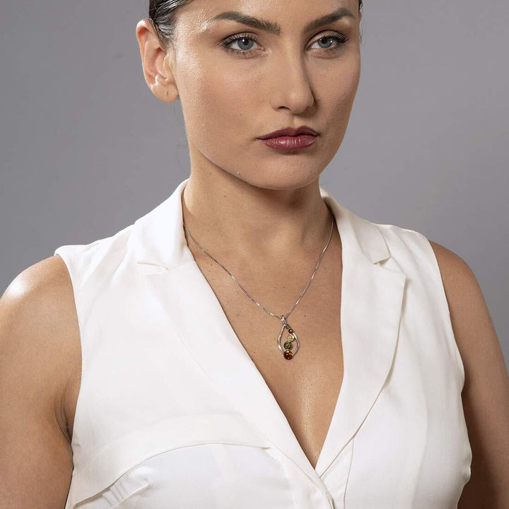 SJC Amber 925 Sterling Silver Pendant Necklace