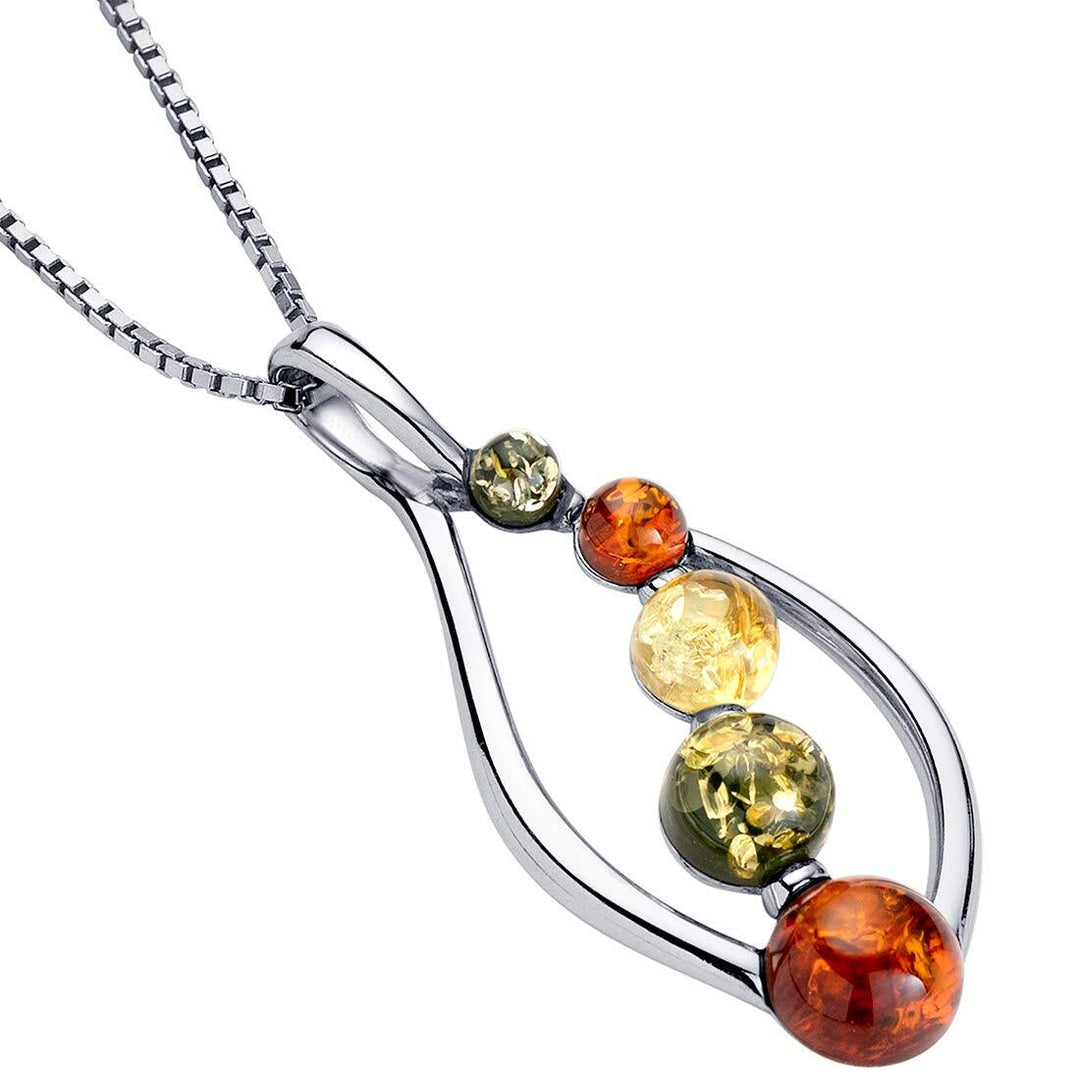 SJC Amber 925 Sterling Silver Pendant Necklace