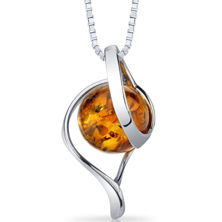 SJC Amber 925 Sterling Silver Pendant Necklace
