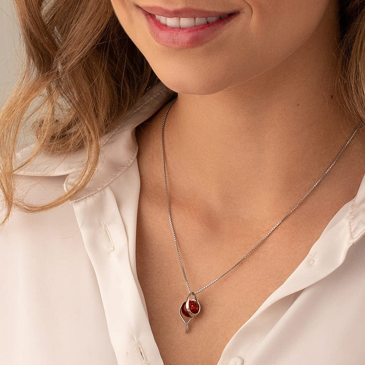 SJC Amber 925 Sterling Silver Pendant Necklace