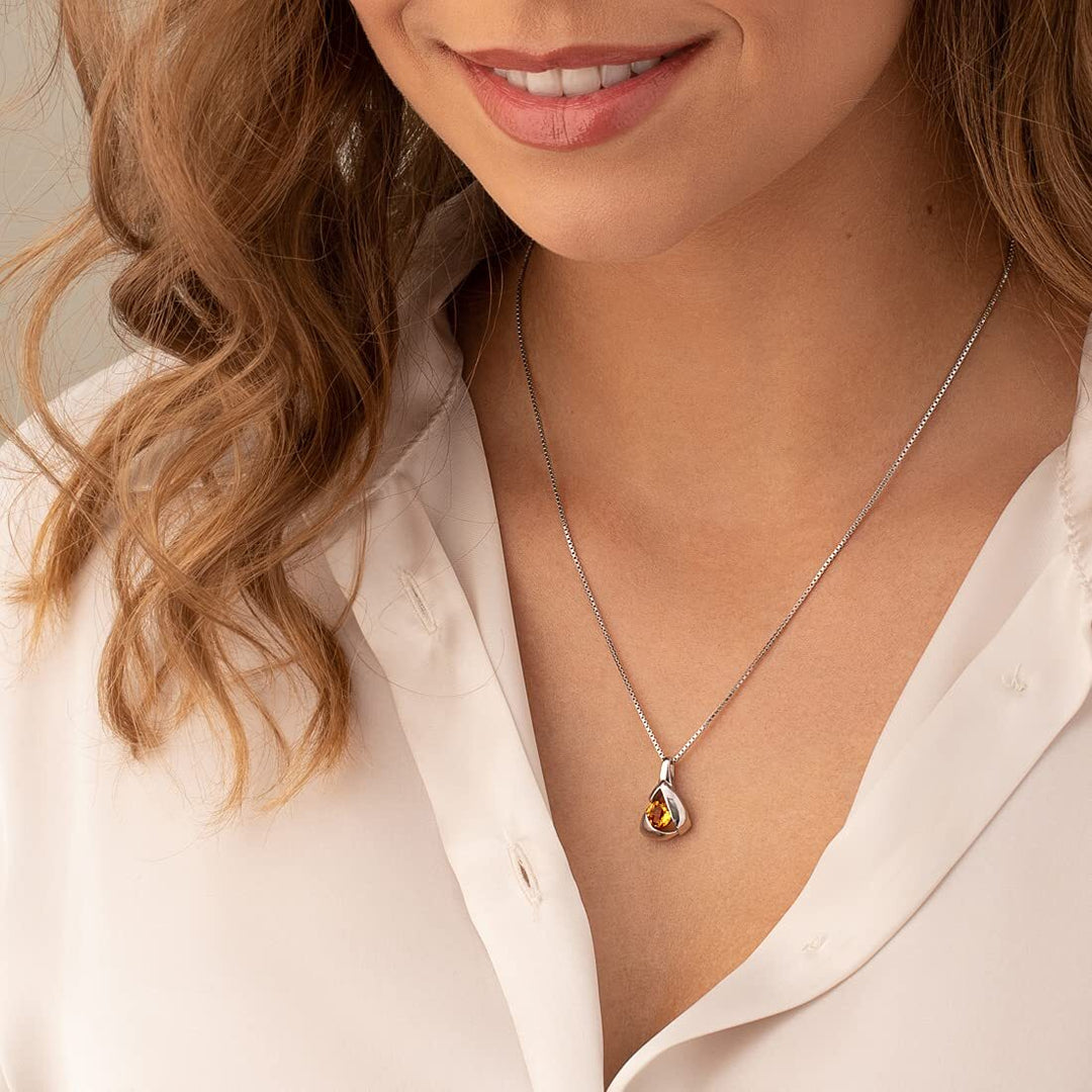 SJC Citrine 925 Sterling Silver Pendant Necklace