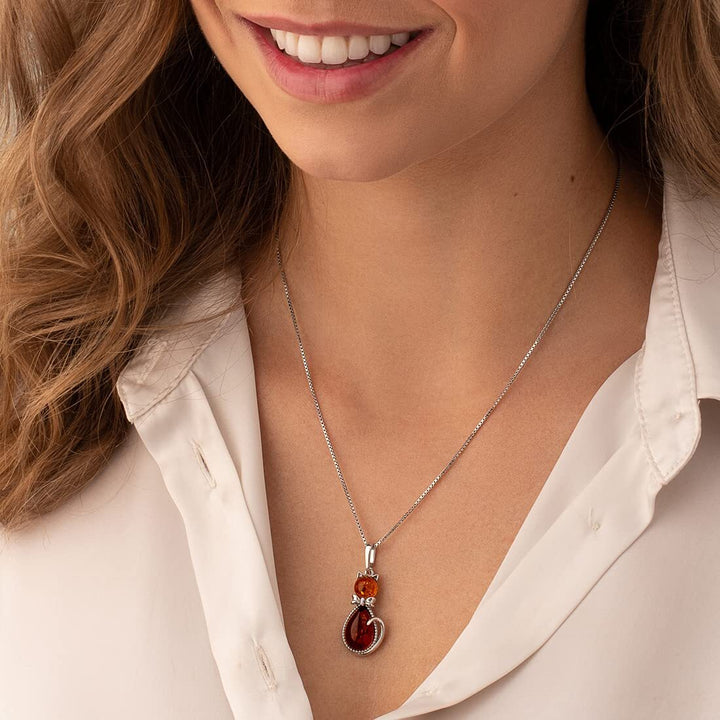 SJC Amber 925 Sterling Silver Pendant Necklace