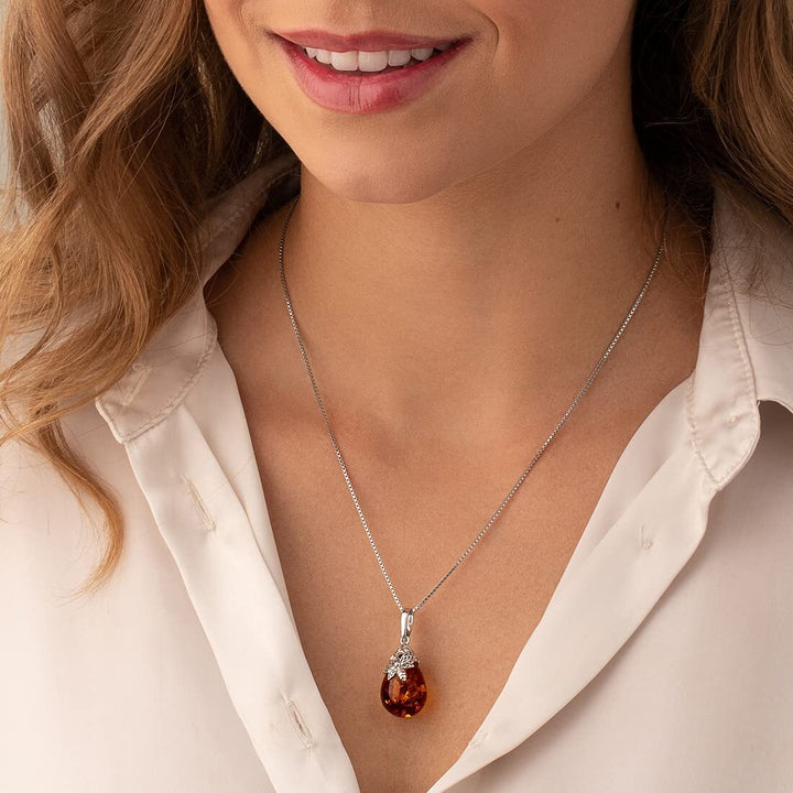 SJC Amber 925 Sterling Silver Pendant Necklace