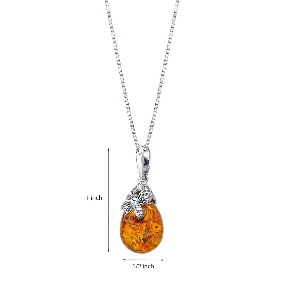 SJC Amber 925 Sterling Silver Pendant Necklace