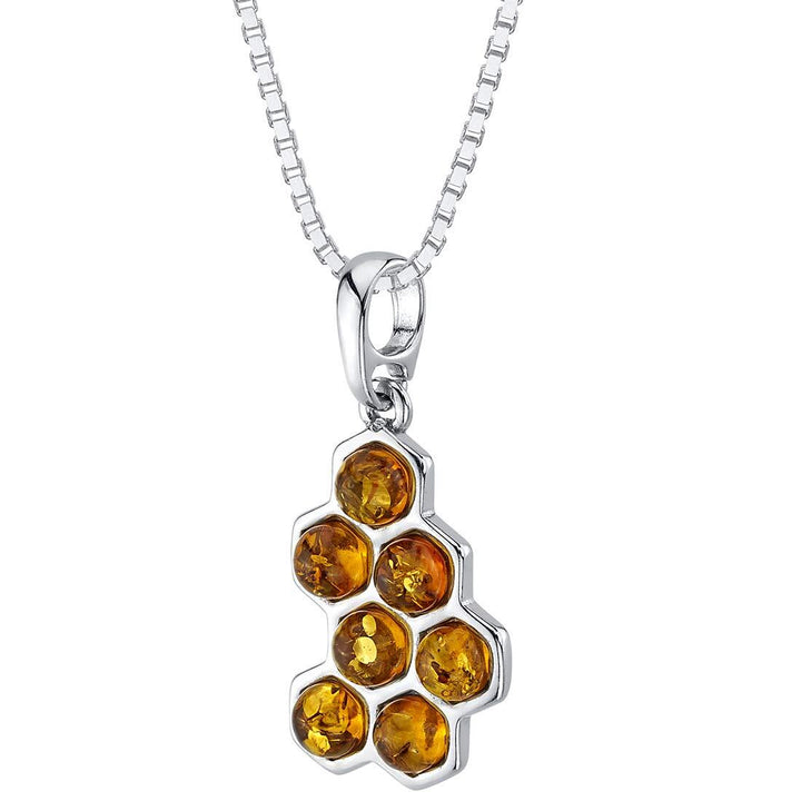 SJC Amber 925 Sterling Silver Pendant Necklace