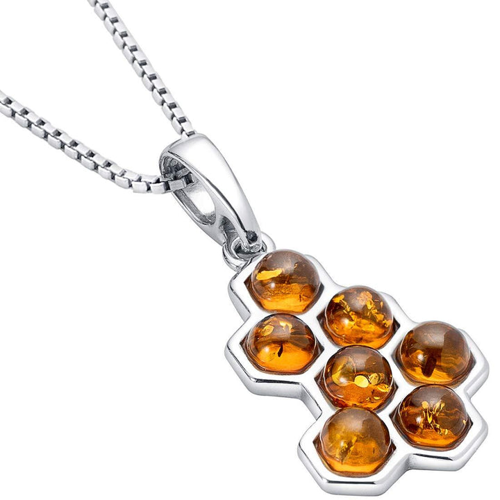 SJC Amber 925 Sterling Silver Pendant Necklace