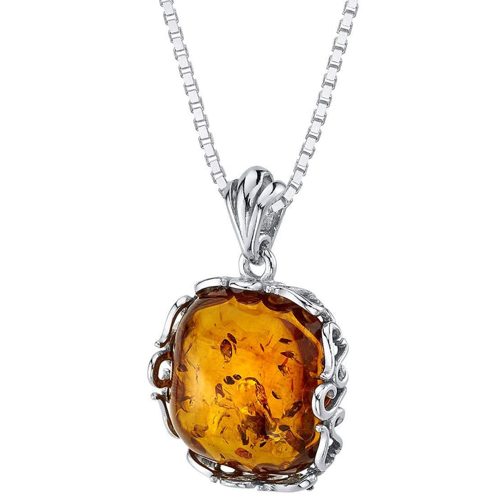SJC Amber 925 Sterling Silver Pendant Necklace