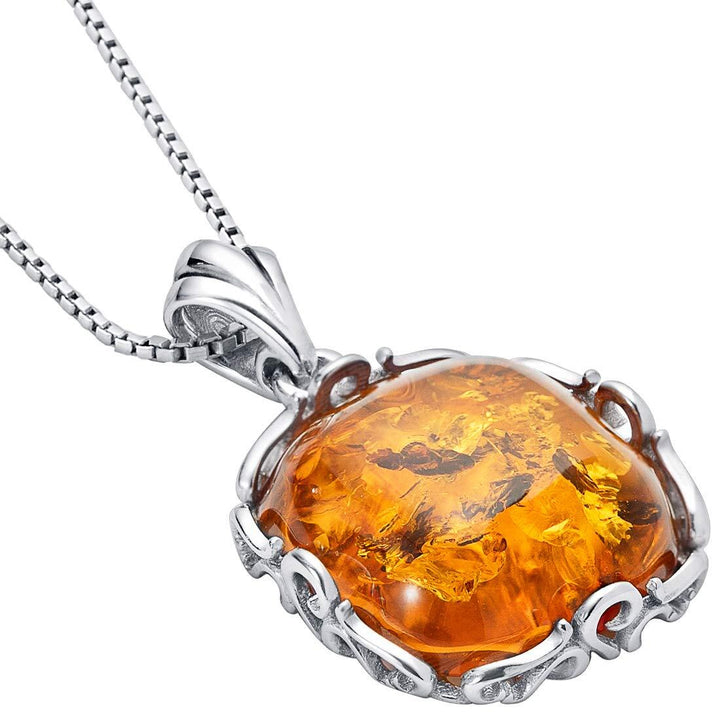 SJC Amber 925 Sterling Silver Pendant Necklace