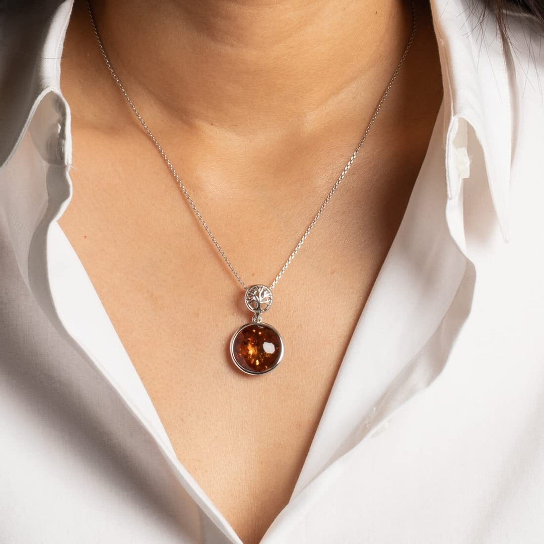 SJC Amber 925 Sterling Silver Pendant Necklace