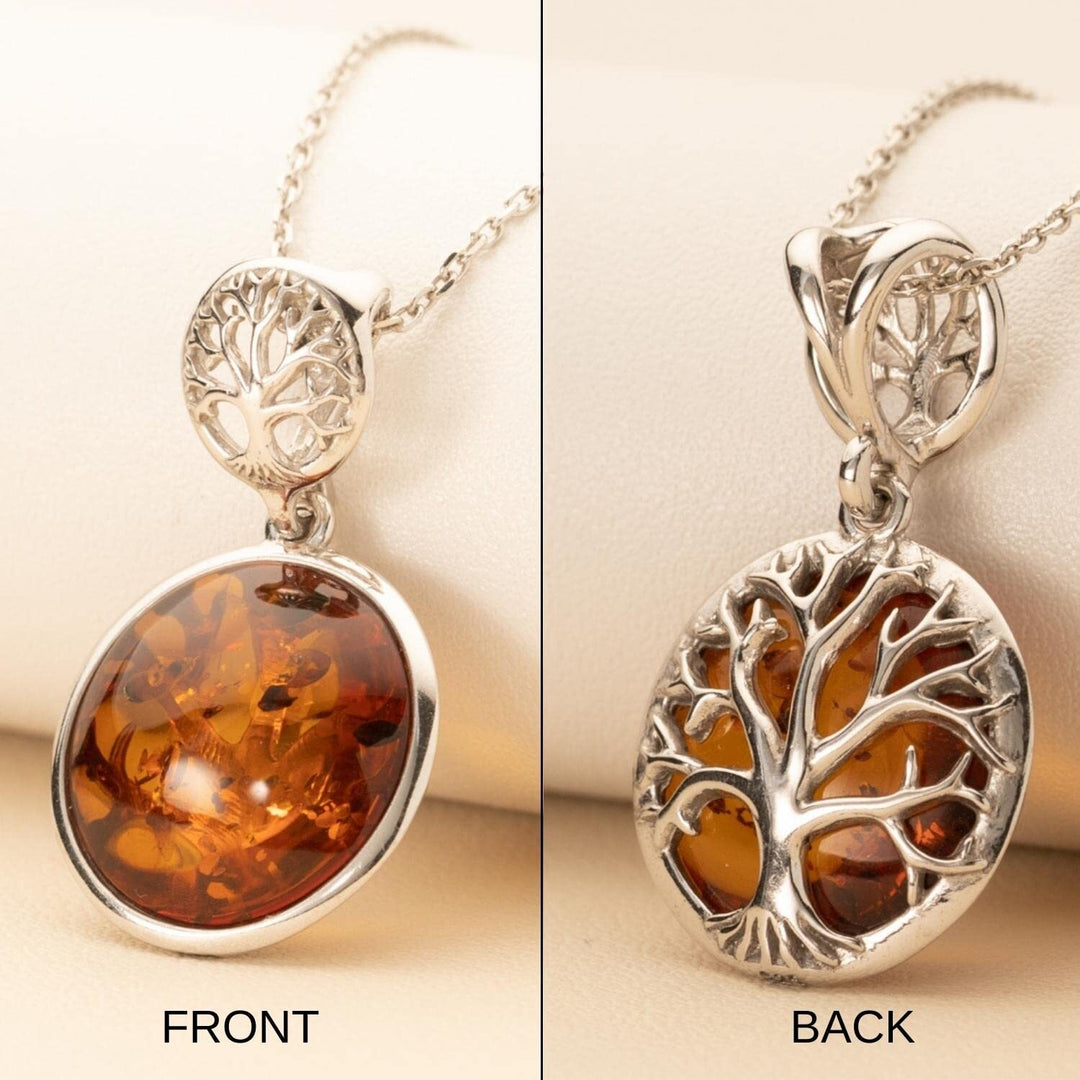 SJC Amber 925 Sterling Silver Pendant Necklace