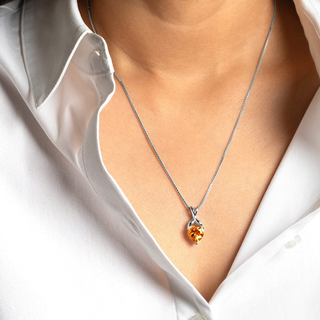 SJC Citrine 925 Sterling Silver Pendant Necklace