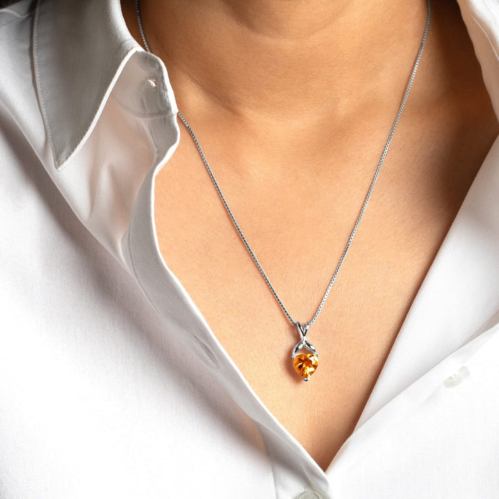SJC Citrine 925 Sterling Silver Pendant Necklace