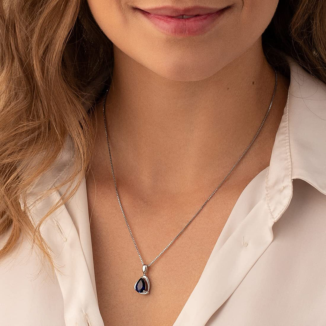 SJC Blue Sapphire 925 Sterling Silver Pendant Necklace