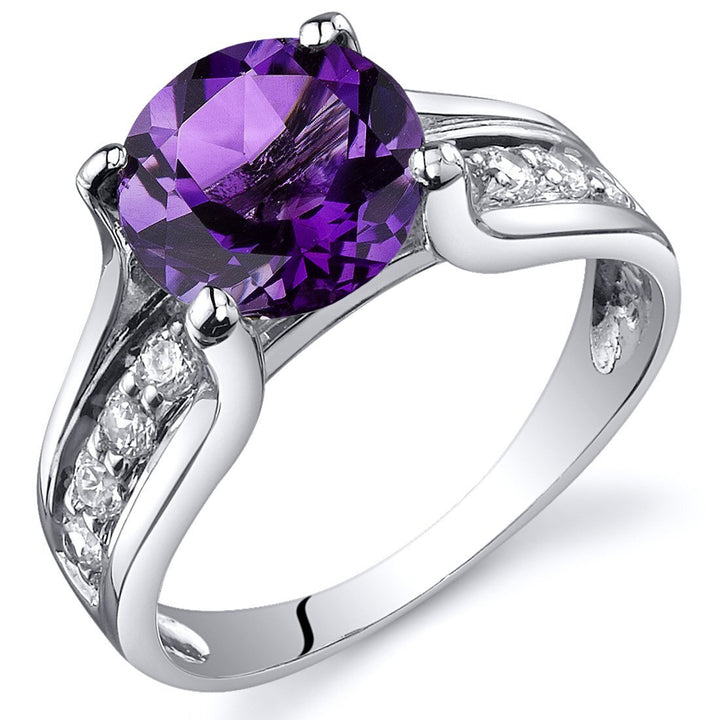 Amethyst Round Cut Ring in 925 Sterling Silver - SJC