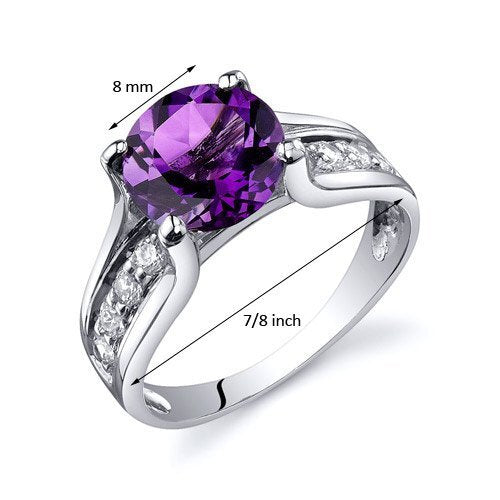 Amethyst Round Cut Ring in 925 Sterling Silver - SJC