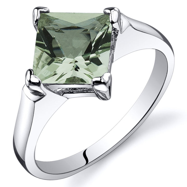Green Amethyst Princess Cut Cut Ring in 925 Sterling Silver - SJC