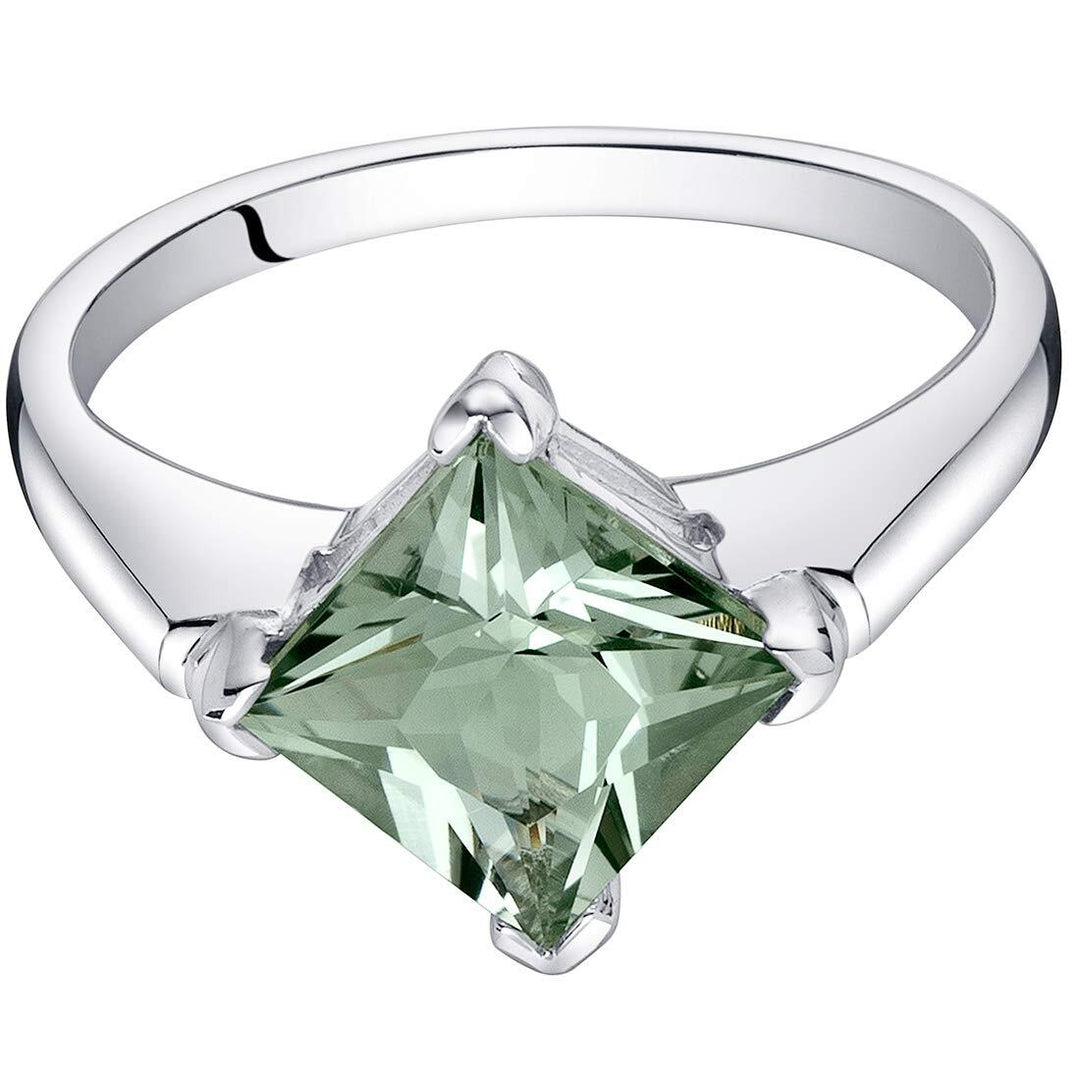 Green Amethyst Princess Cut Cut Ring in 925 Sterling Silver - SJC