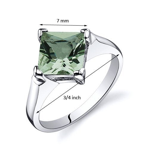 Green Amethyst Princess Cut Cut Ring in 925 Sterling Silver - SJC